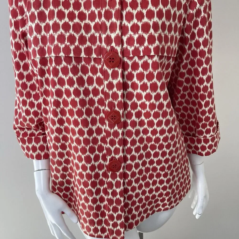 3 Sisters Swing Jacket 3/4 Sleeves M‎ Cotton Artsy Bold Red Ikat Print Office